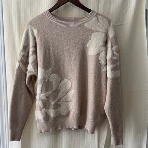 Elegant Floral Sweater - Cream and Tan